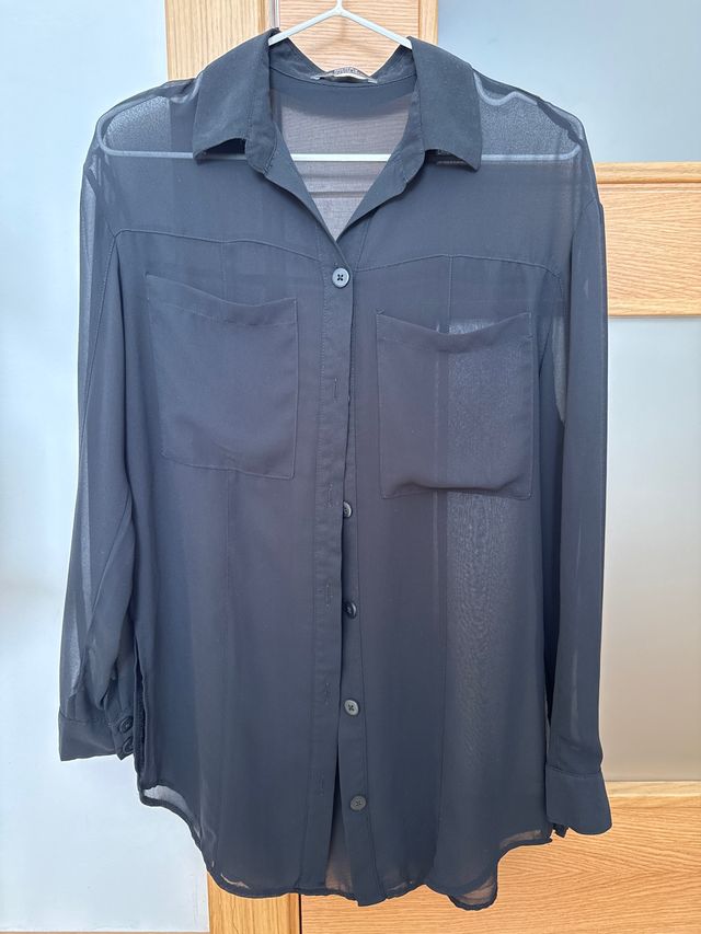 Camisa negra transparente mujer