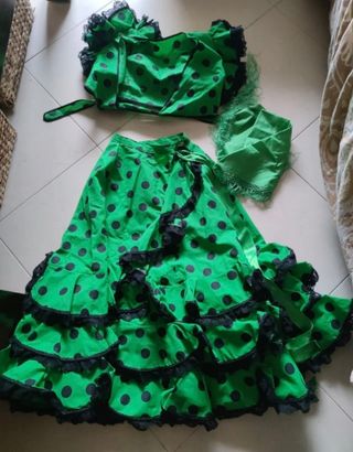 Traje Flamenco Verde Lunares Negro niña
