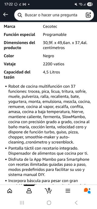 Robot Cocina Cecotec Mambo Kooking Total Gourmet.