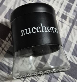 Zuccheriera in vetro e metallo nero