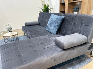 SOFA CAMA CHAISELONGUE - GRIS TERCIOPELO