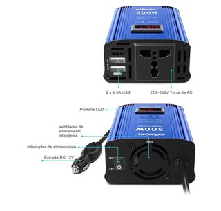 Inversor de corriente para coche GIANDEL 300W