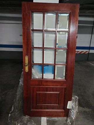 Puerta doble madera cristal biselado. 2,01x87,555