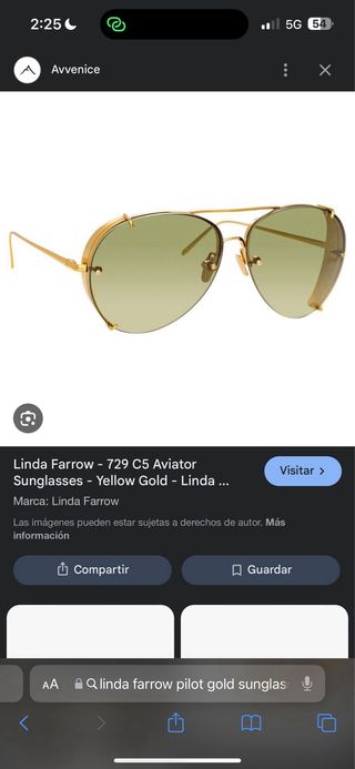 Linda Farrow Gafas de Sol Aviador de Oro de 18/22Q
