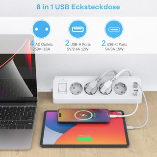 ✨ - SUDEERY Regleta de 4 enchufes con USB C, enchu