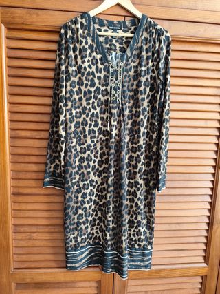 Vestido Midi Animal Print Punto Roma Talla M