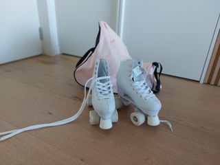 Patines blancos niña talla 34 + bolsa usados 1 vez