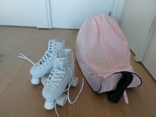 Patines blancos niña talla 34 + bolsa usados 1 vez