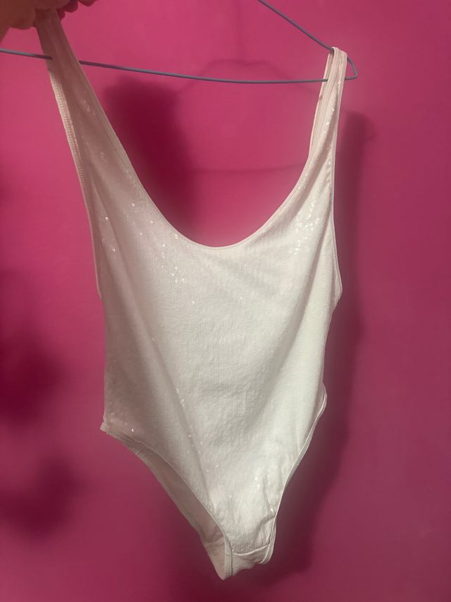 Body lentejuelas Zara blanco plateado