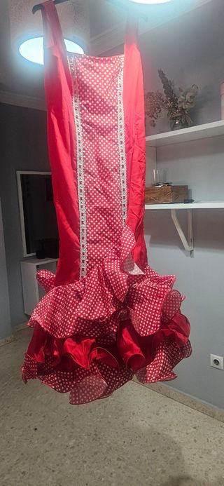 Traje Flamenca y Falda Rociera Rojo/Blanco