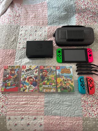 Nintendo Switch Verde/Rosa con juegos