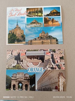 Lote de 2 Postales: Mont Saint-Michel y Orange