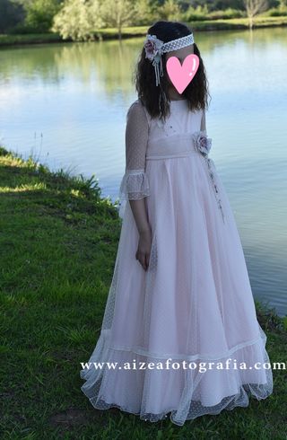 Vestido de comunión rosa y blanco