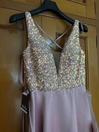Vestido largo lentejuelas rosa y dorado