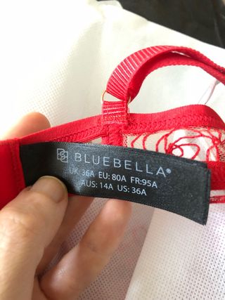 Sujetador Bluebella Rojo 80A Encaje Flores.