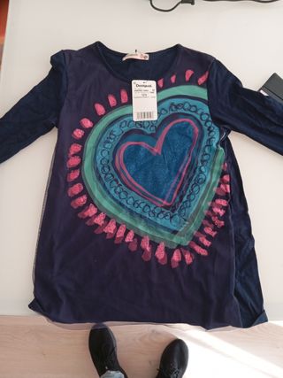 Camiseta Desigual Corazón Azul y Rosa Manga Larga