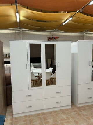 ARMARIO ROPERO BLANCO DE 4 PUERTAS + ESPEJO NUEVO