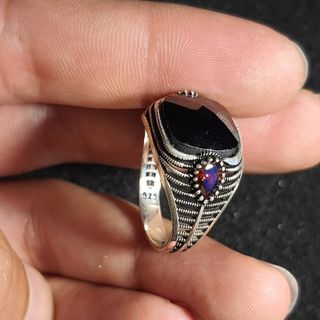 Anello Argento 925 con Pietra Nera