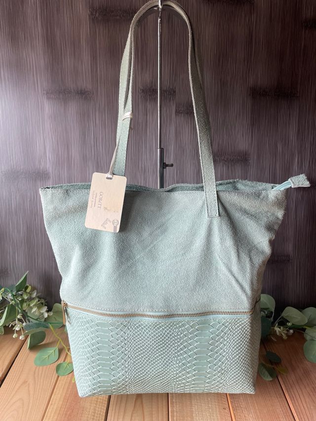 Bolso ante turquesa con detalle piel serpiente