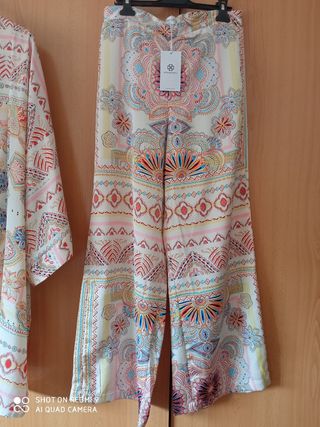 Conjunto kimono y pantalón estampado talla única