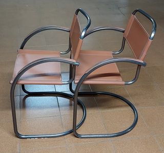 2 comode sedie vintage in metallo e pelle bovina