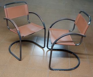 2 comode sedie vintage in metallo e pelle bovina