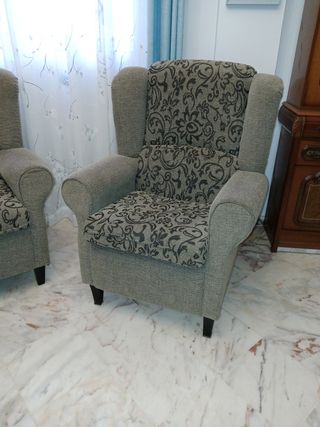 2 Sillones de tela beige y gris