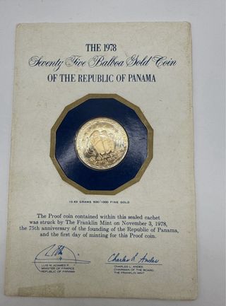 Moneda 75 Balboas Oro Panamá 1975
