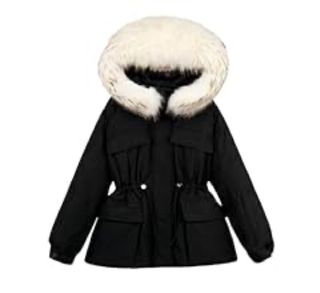 Abrigo / chaqueta negra con capucha de pelo