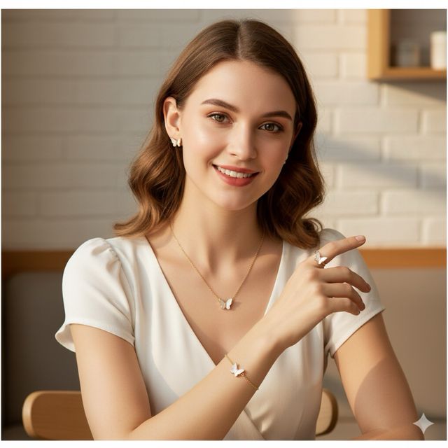 Set gioielli farfalla oro bianco