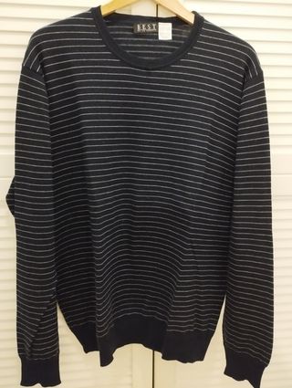 Jersey de lana azul marino a rayas de hombre 