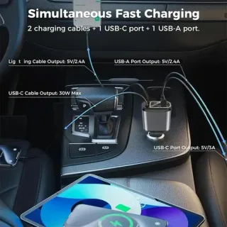Cargador de coche retráctil 4 en 1 con proyector 