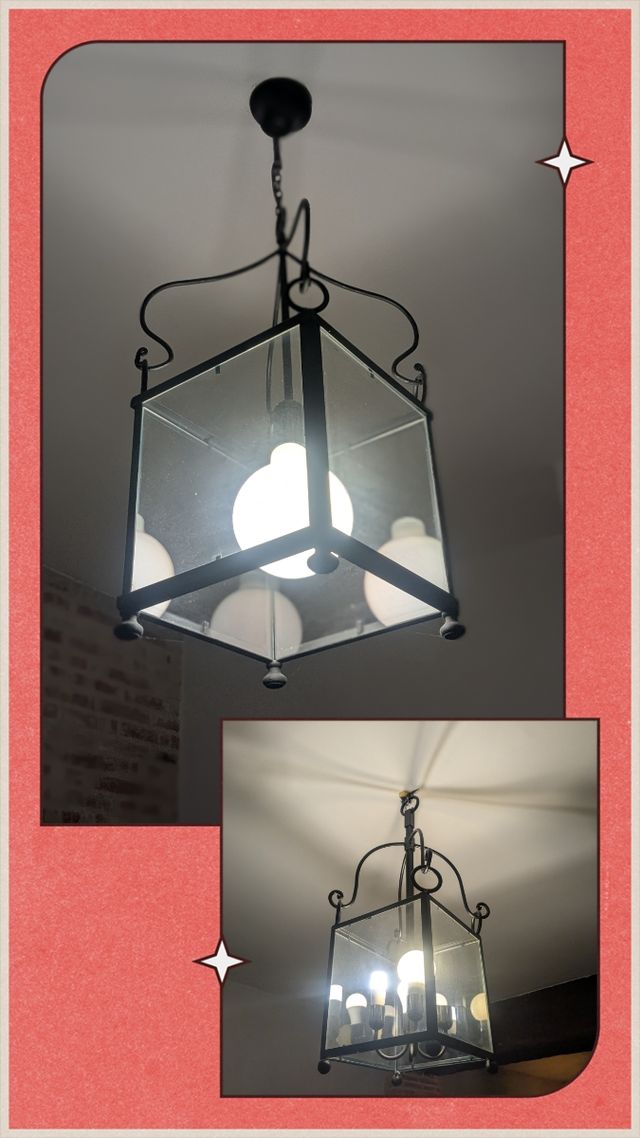 Lámpara forja y cristal negro