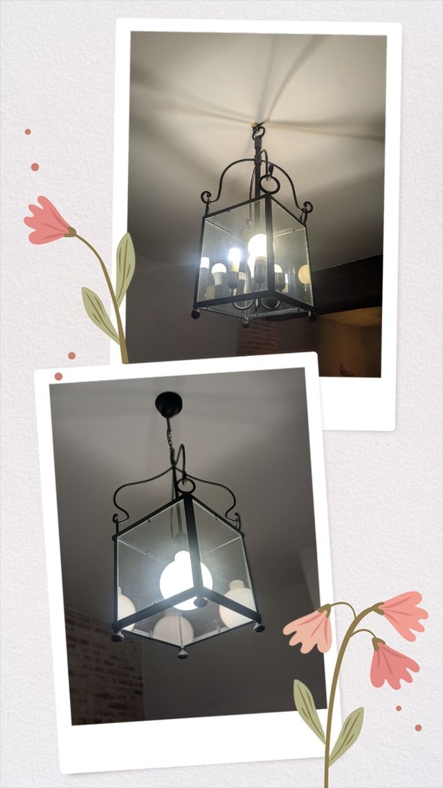 Lámpara forja y cristal negro