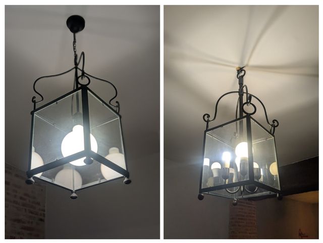 Lámpara forja y cristal negro