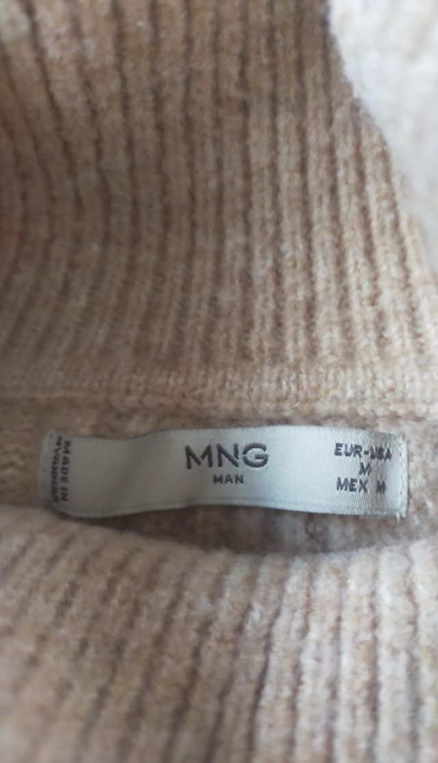 Jersey Mango Hombre Beige abrigado con lana.