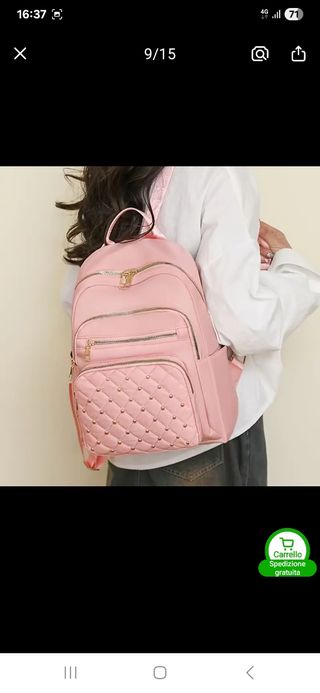 Zainetto donna trapuntato rosa con borchie oro