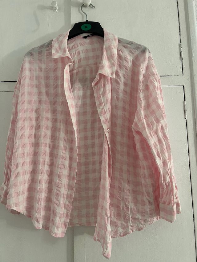 Camisa cuadros rosa y blanco Talla M
