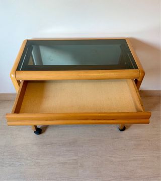 Mesita auxiliar madera y cristal