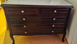 Juego 2 Mesitas y Cómoda Vintage Madera y Mármol