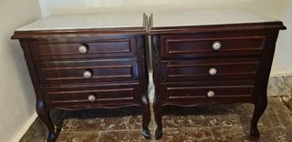 Juego 2 Mesitas y Cómoda Vintage Madera y Mármol