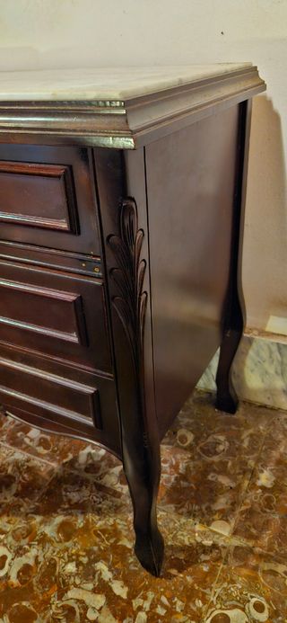 Juego 2 Mesitas y Cómoda Vintage Madera y Mármol