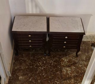 Juego 2 Mesitas y Cómoda Vintage Madera y Mármol