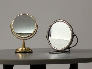 Juego de 2 espejos de mesa dorados y plateados