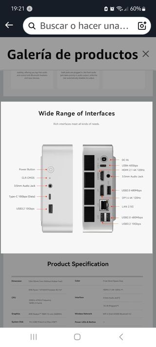 Mini PC Beelink SER8 Ryzen 7 32GB RAM 1TB SSD