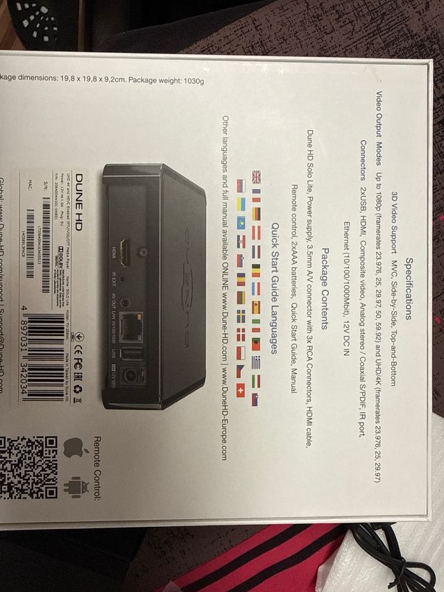 Reproductor Multimedia Dune HD Solo Lite