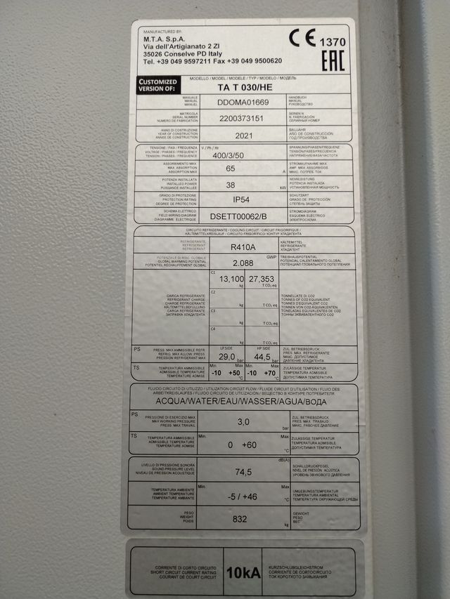 Grupo refrigerador MTA TAE TA T030/HE