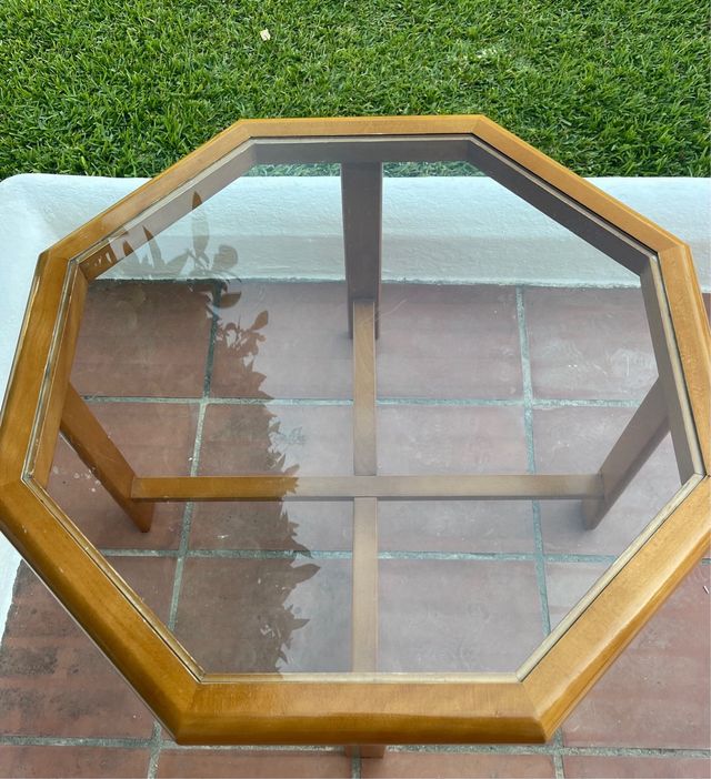 Mesa de centro octogonal madera y cristal