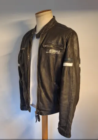 Cazadora Biker de Piel Redskins Negra