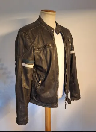 Cazadora Biker de Piel Redskins Negra